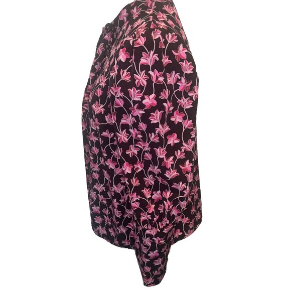 Women's Who What Wear BLACK PINK Floral Puff Long Sleeve Polyester Blouse Sz L - Picture 3 of 10